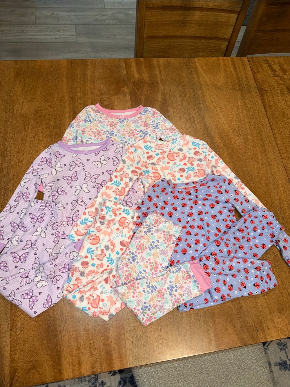 Long Sleeve Pajama Set Bundle- Girls 4T Pink,Blue,Purple